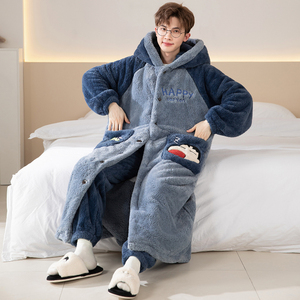 Conjuntos de ropa de dormir Pijamas de invierno Camisón de felpa para hombres Pantalones Pijamas gruesos Ropa de casa para jóvenes y de mediana edad - Product Image 3