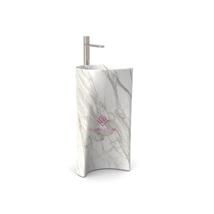 <span class=keywords><strong>Lavabo</strong></span> en marbre blanc Arabescato de forme organique, coins arrondis, bloc massif, pour hôtel et usage domestique - Product Image 6