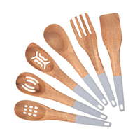 Accessoires de cuisine Gadgets pour la maison Ustensiles en général Ensemble d'ustensiles de cuisine en bois de hêtre antiadhésif avec poignée en silicone