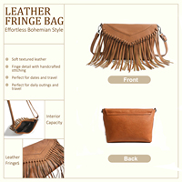 Sac à main OEM/ODM personnalisé avec logo, sac à bandoulière en cuir PU pour femme, style rétro bohème avec franges, fermeture à rabat et fermeture éclair, vente en gros vintage