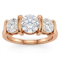Bague de fiançailles solitaire de luxe en or plaqué 18K 14K avec trois pierres rondes brillantes en diamant de laboratoire, bijoux fins pour femmes