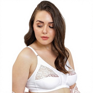Sujetador de encaje blanco de cobertura total para mujer, sin aros, mezcla de algodón, soporte suave, talla grande, para uso diario - Product Image 1