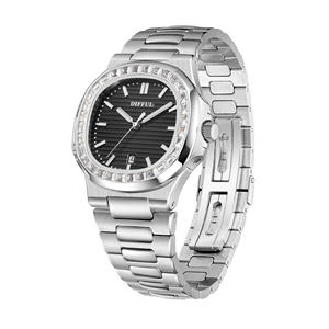 DIFFUL Blue in acciaio inox di lusso marca di Diving datario orologio al quarzo finto diamante lunetta orologio da uomo - Product Image 6