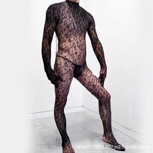 Combinaison sexy en résille pour homme, manches longues, motif léopard, noir, taille unique, nylon, costume de cosplay - Product Image 4