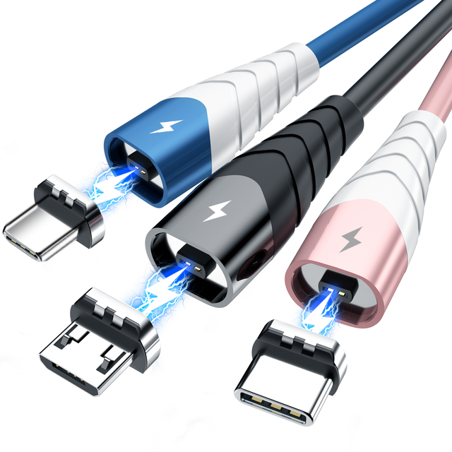 EONLINE Magnetic Charger Usb Cable Micro Usb Type C 3 in 1 Charge Wire for Phone 11 12 Xiaomi Mobile Phone Mag Charging Cord