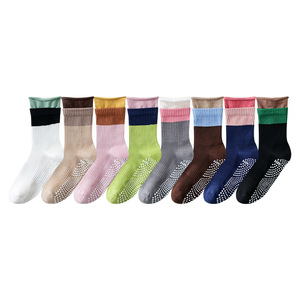 Yoga Non-Slip <b>Socks</b> Mid-Calf Color Block Cotton Women's Pilates Indoor Fitness - Product Image 5