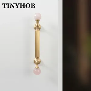 Poignées <span class=keywords><strong>de</strong></span> meuble en quartz rose et laiton, boutons en cristal naturel pour armoire <span class=keywords><strong>de</strong></span> cuisine, commode, penderie, quincaillerie <span class=keywords><strong>de</strong></span> meuble dorée - Product Image 6
