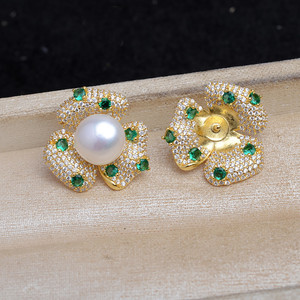 Base para Pendientes de Plata S925 con Trébol, 9-10 mm, Semi-terminada, JG5999, Accesorios para Joyería de Perlas, Base para Pendientes DIY - Product Image 2