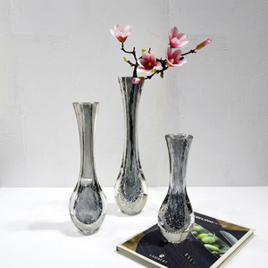 Crystal Coast Handblown Modern Glass <b>Vase</b> Textured Curved Design for Home Wedding Table Decor - Product Image 2