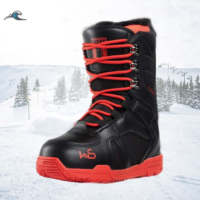 Bottes de snowboard noires avec accents rouges, bottes de ski imperméables pour adultes toutes saisons à haute adhérence