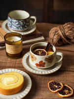 Ensemble tasse et soucoupe à café en céramique rétro à parois épaisses, style luxueux et haut de gamme