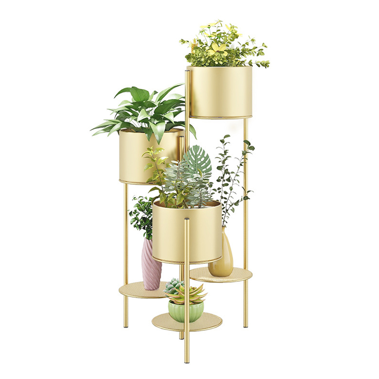 Flower Pot Rack Foldable Structure Plant Holder Metal Plant Stand with Storage Shelf for Home Living Room Decor