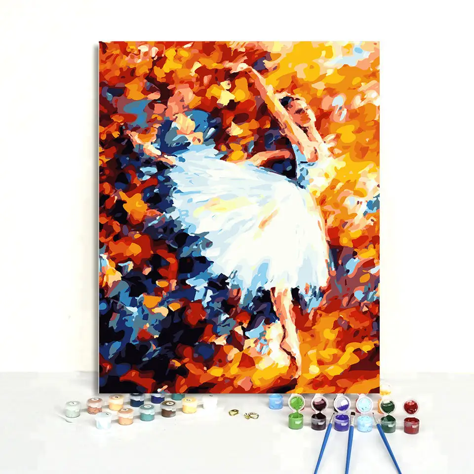 Impressionist colorful wall decorations handpainted ballet dancer diy acrylic paint by numbers for kids