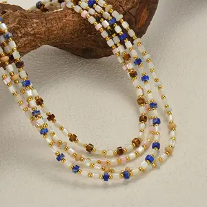 Fashion handmade jewelry necklace stainless steel natural gemstone women choker pearl and beads necklace