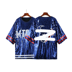 Vintage Texans Día del Juego Fútbol Personalizado O-cuello Botón Logos Delanteros Sólido Gasa Mini Lentejuelas Jersey <span class=keywords><strong>Vestido</strong></span> Casual - Product Image 1