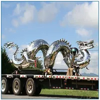 Décoration extérieure Miroir Poli Feng Shui Bête Divine Géant Métal Dragon Chinois Sculpture En Acier Inoxydable Dragon Statue