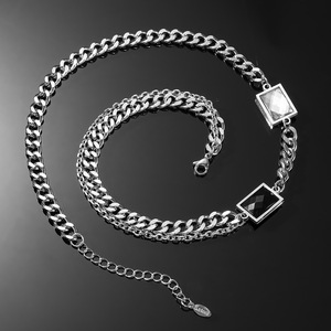 Hip-hop <b>Titanium</b> Steel Black and White Gemstone Splicing Necklace Personality Necklace Item Decoration Tanjing Fashion - Product Image 2