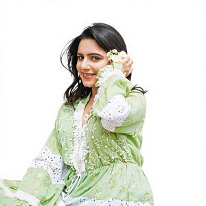 Vestido Midi Bohemio Verde con Mangas Abullonadas, Estampado Floral, de Algodón, con Volantes, Estilo Casual para Fiestas de Verano en el Jardín, Ecológico, Silueta en A - Product Image 1