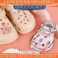 Broche de chaussure rose, Faible MOQ pour les détaillants, Conception personnalisée pour la décoration de sabots ajourés, Accessoire de porte-clés, Applique pour sandales, Badge pour vêtements de filles