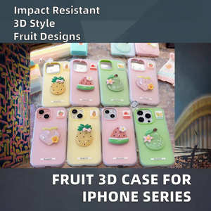 Ốp lưng nữ hoạt hình dễ thương hilim cho Iphone 17 16 15 14 Pro Max Plus 3D thạch bao gồm đào dưa hấu dứa thiết kế trái cây - Product Image 2