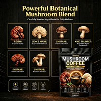 Poudre de café aux champignons pur avec emballage, marque privée, vente en gros, boisson bien-être, mélange de suppléments quotidiens