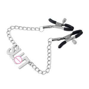 SacKnove Flirter Mots Produits pour Adultes Lettre Clip Stimulateur Sein Chatte Vagin <span class=keywords><strong>Sex</strong></span> Toy Chaîne en Métal Pinces à Mamelon - Product Image 3