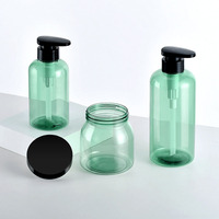 Bouteille transparente verte à large ouverture en PET de 300 g pour masque capillaire, gel douche, shampoing et lotion avec bouchon personnalisé et impression sérigraphique