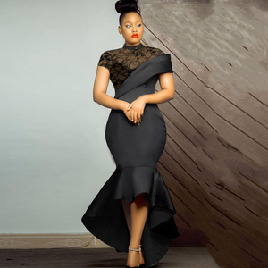 AM211018 인기 파티 드레스 여성용 O넥 섹시 레이스 반팔 하이웨이스트 러플 가운 여성용 이브닝 드레스 - Product Image 2