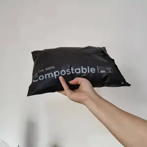 Bolsa de embalaje de ropa con logotipo, envío por correo Biodegradable, poliéster personalizado, negro impreso