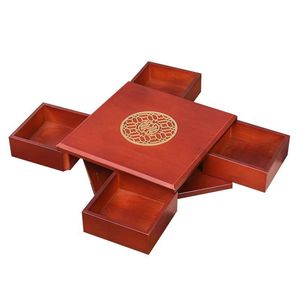 Caja giratoria de madera para frutos secos, rectangular roja, estilo chino nuevo, almacenamiento multifuncional para sala de estar, caja para dulces y alimentos. - Product Image 5