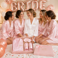 Conjunto de batas de dama de honor al por mayor, kimono de satén con logotipo personalizado, bata para fiesta de bodas con pantuflas, set de regalo