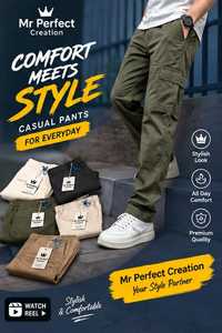 Pantalones Cargo de Algodón para Hombre con Bolsillos Laterales Utilitarios, Cintura Elástica, Corte Relajado, Costuras Duraderas y Estilo Moderno para el Día a Día - Product Image 2