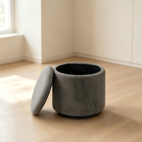 Elegante Taburete de Almacenamiento Gris, Reposapiés Redondo con Funda Extraíble, Caja de Almacenamiento Oculta, Silla de Maquillaje, Mueble para el Hogar