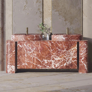 Mueble de Baño de Mármol Natural Rosso Levanto, <span class=keywords><strong>Lavabos</strong></span> de Mármol Rojo, Diseño de Lavabo - Product Image 1