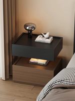Mesa de Noche Ajustable de Madera Maciza Estilo Moderno de Mediados de Siglo, Mesita de Noche Vintage para Dormitorio con Cajones, Acabado en Nogal, Mesa Auxiliar para Espacios Pequeños