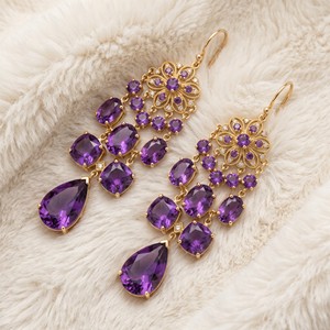 Ear enlace oem odm 14K Gold Plated Vintage Filigree Amethyst Chandelier Dangle <b>Earrings</b> Luxury Water Drop Gemstone <b>Hook</b> <b>Earrings</b> - Product Image 2