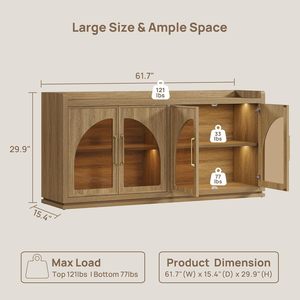 <span class=keywords><strong>Buffet</strong></span> avec éclairage LED, armoire à 4 portes en verre arqué, meuble de rangement pour cuisine et salle à manger - Product Image 2