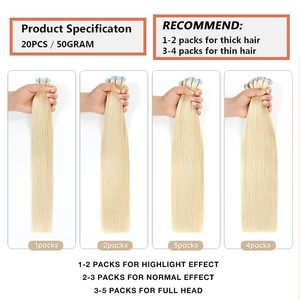 All'ingrosso naturale nastro biondo nelle estensioni dei capelli 100% capelli crudi vergini umani dritto invisibile osso biondo colore chiaro - Product Image 6