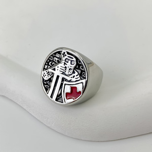 EManco Cross-Border pour bague unisexe en acier inoxydable électroplaqué, motif croix templière hipster populaire, tendance et personnalisée - Product Image 4