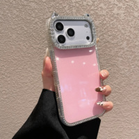 Coque de téléphone Bling Diamant Oreilles de Chat pour iPhone, Protection intégrale Scintillante, Oreilles de Chat Multicolores Mignonnes avec Grande Fenêtre