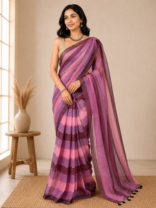 Sari indien traditionnel multicolore rayé en coton Mul pour femmes avec un motif tissé élégant, tissu en coton doux et respirant - Product Image 3