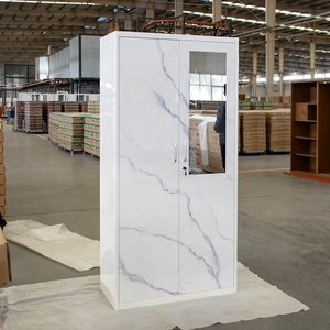 Armoire Métallique Moderne en Gros avec Finition Imprimée Personnalisée, <span class=keywords><strong>Portes</strong></span> Miroir Partielles Détachables, <span class=keywords><strong>Meuble</strong></span> 2 <span class=keywords><strong>Portes</strong></span> pour Chambre et Salon - Product Image 1