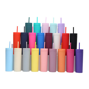 Shang Kou Ai Frosted Double Layer Plastic Cup 16Oz Straight Body Straw Reusable Travel Water Cup - Product Image 3
