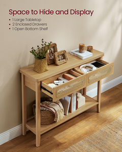 Vasagle phong cách boho hẹp lối vào bảng 2 ngăn kéo lưu trữ góc tròn phong cách mây Bảng điều khiển bàn <span class=keywords><strong>sofa</strong></span> bàn - Product Image 5