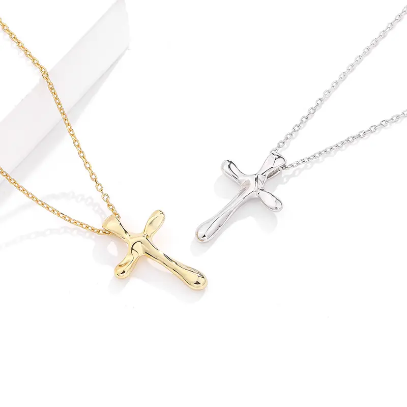 Hot Sale Cross Fairy Long Chain 925 Sterling Silver Pendant Necklace Simple Jewelry Accessories