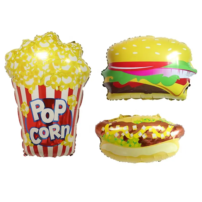 Globo de cine publicitario Mylar, mesa de inflado de comida, hamburguesa, patatas fritas, globos de aluminio de helio, novedad