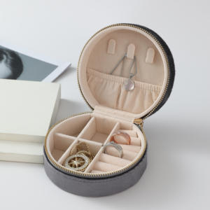 Wholesale Portable Round Jewellery Storage Organizer Case Display Small Velvet Travel Jewelry Box Chinese Style With Zipper - Product Image 5