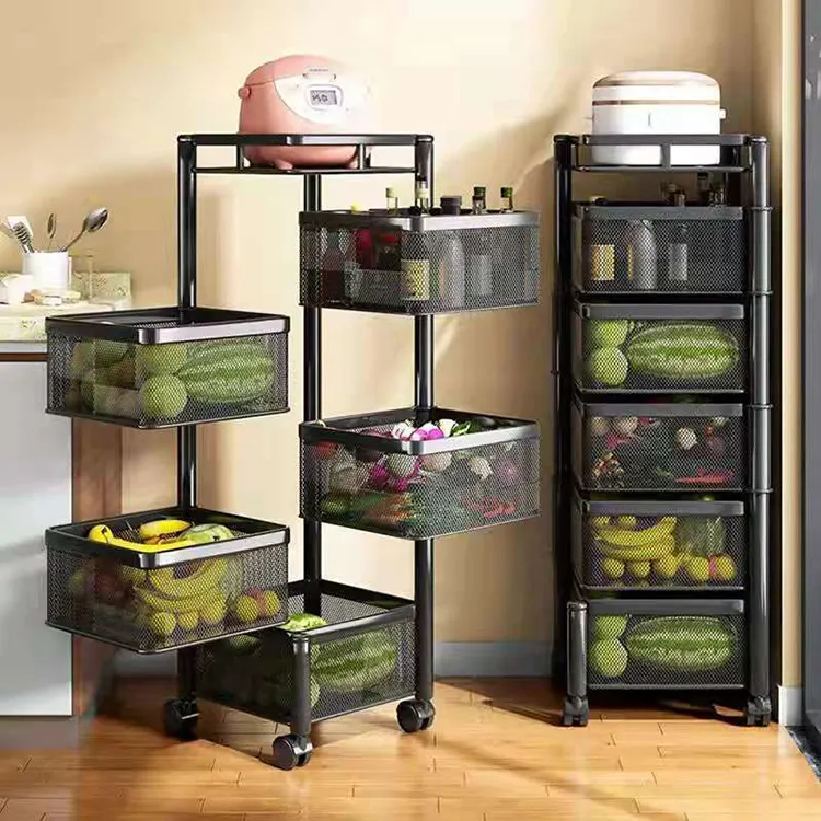 Estante giratorio de almacenamiento de cocina, carrito práctico giratorio de 2, 3, 4 y 5 capas, estante cuadrado de cocina con estante de almacenamiento de ruedas