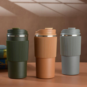 Gobelet isotherme en acier inoxydable 304 avec manchon en silicone antidérapant, tasse à café portable pour voiture et usage extérieur - Product Image 1