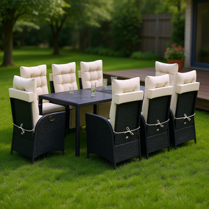 Set da Pranzo da Giardino in Polyrattan Nero per 8 Persone con Coperture Rimovibili, Arredamento da Esterno Stile Contemporaneo - Product Image 2